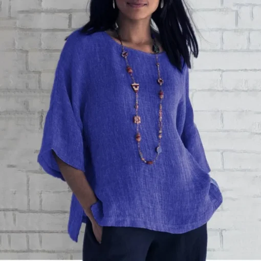 O-Neck Cotton Linen Blouse - Image 6