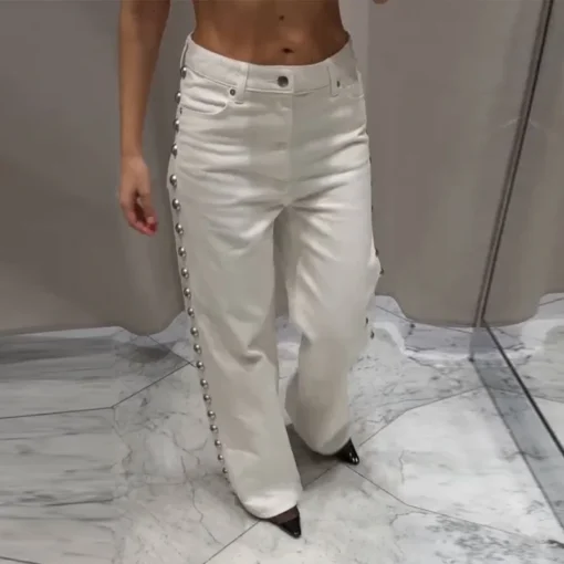 Metal Rivet High Waist Jeans - Image 21
