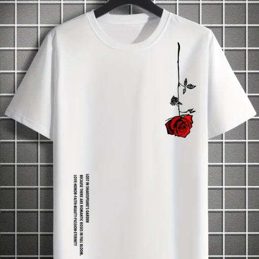 Summer Loose Size 100% Cotton Rose Print T-Shirt - Image 7