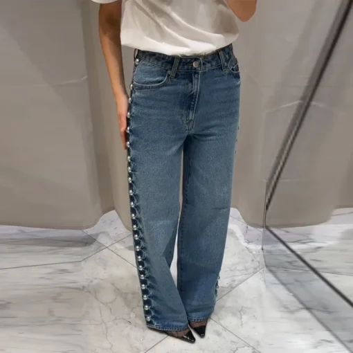 Metal Rivet High Waist Jeans - Image 9