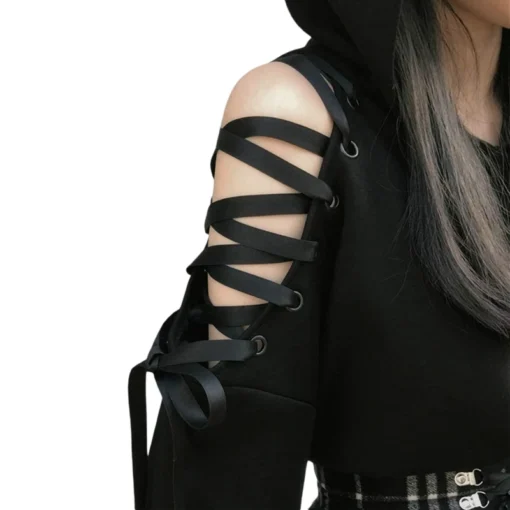 Gothic Cat Ear Crop Top Hoodie - Image 7