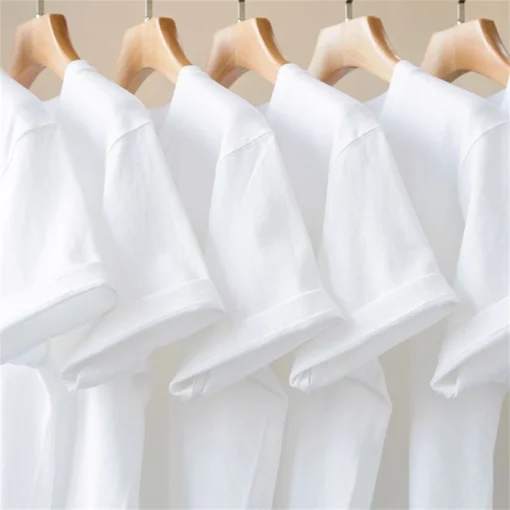O-neck Round Collar Short-Sleeve Couple White Top Tees - Image 9