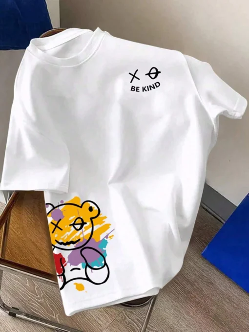 BE KIND letter cartoon print casual short sleeved T-shirt