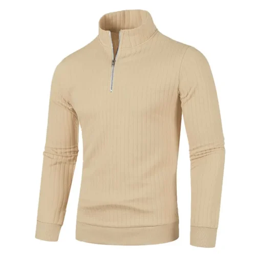 Semi Turtleneck Long Sleeve Half Zip Pullover Knitted Sweater - Image 26