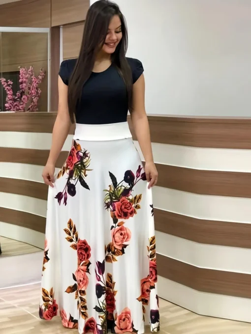 Flower Print Short Sleeved Dress - Image 5