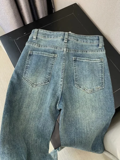 Retro Washed Diamond-Encrusted Jeans - Image 8