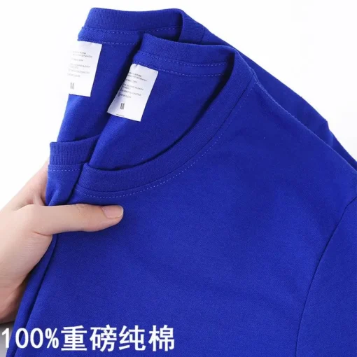 100% Cotton Solid Colour O Neck Short-sleeved Tops - Image 11