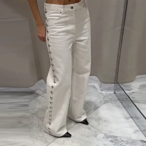 Metal Rivet High Waist Jeans - Image 17