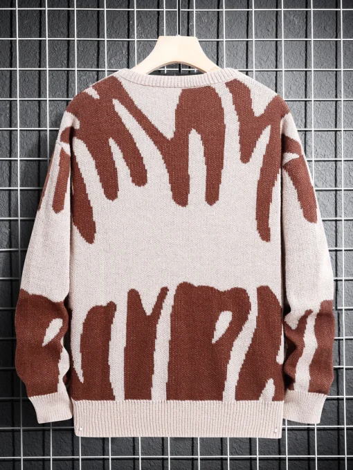 Irregular Jacquard Pattern Pullover Sweater - Image 20