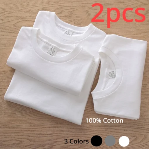 2PCS 100% Cotton Solid T Shirts