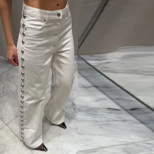 Metal Rivet High Waist Jeans - Image 23