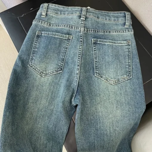 Retro Washed Diamond-Encrusted Jeans - Image 2