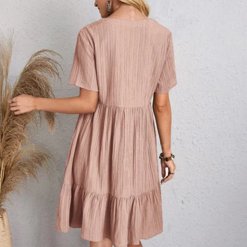 Loose V-neck Pleated Dress - Image 16