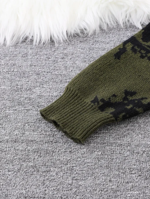 Abstract Eye Jacquard Pattern Pullover Sweater - Image 4