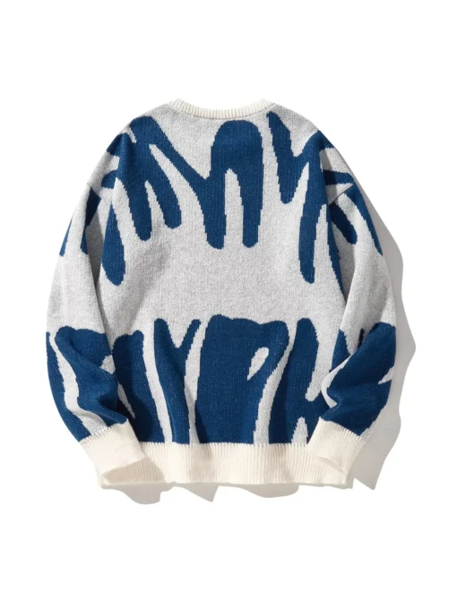 Irregular Jacquard Pattern Pullover Sweater - Image 17