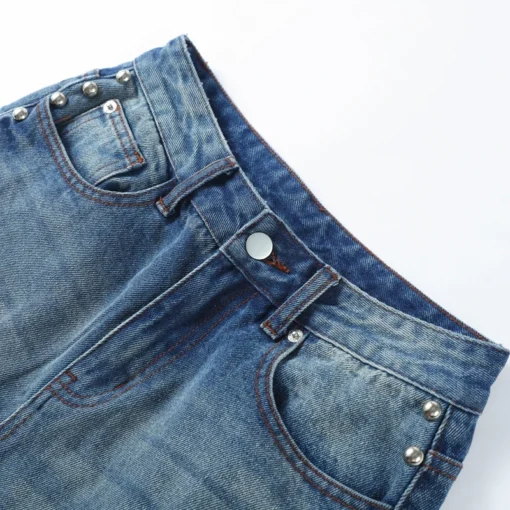 Metal Rivet High Waist Jeans - Image 37
