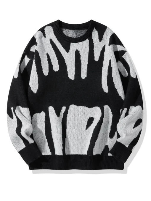 Irregular Jacquard Pattern Pullover Sweater - Image 11