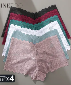 FINETOO 4pcs Lace Floral Underwear