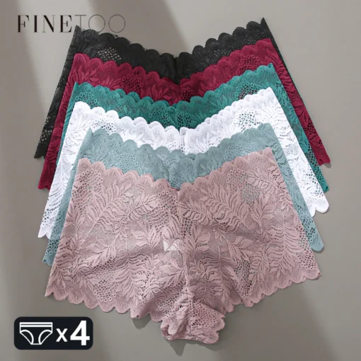 FINETOO 4pcs Lace Floral Underwear