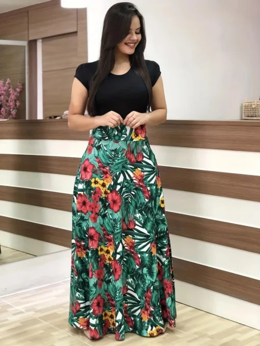 Flower Print Short Sleeved Dress - Image 2