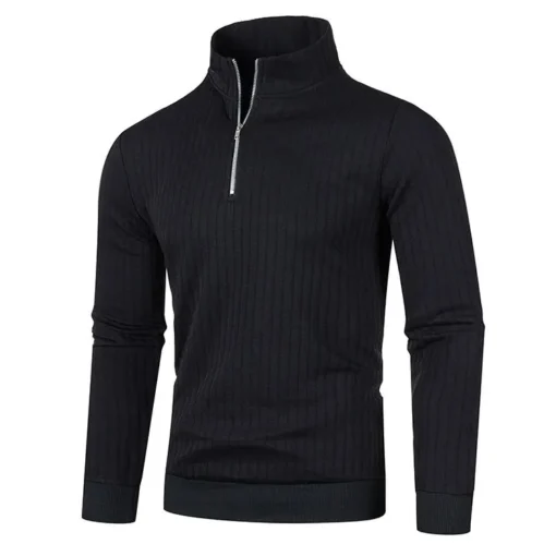 Semi Turtleneck Long Sleeve Half Zip Pullover Knitted Sweater - Image 20