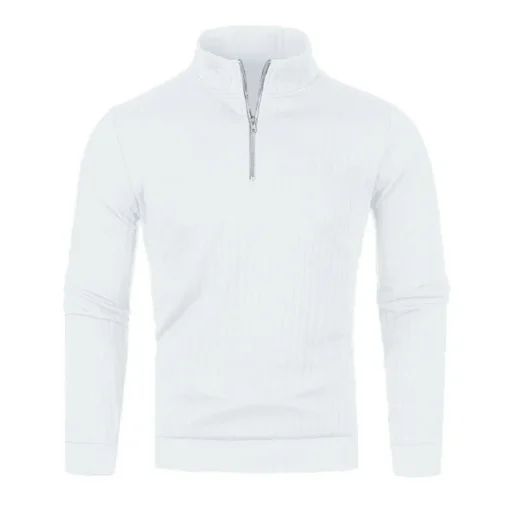 Semi Turtleneck Long Sleeve Half Zip Pullover Knitted Sweater - Image 11