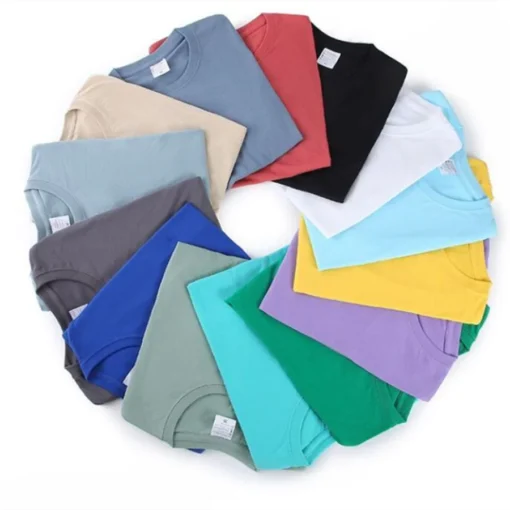 100% Cotton Solid Colour O Neck Short-sleeved Tops - Image 3