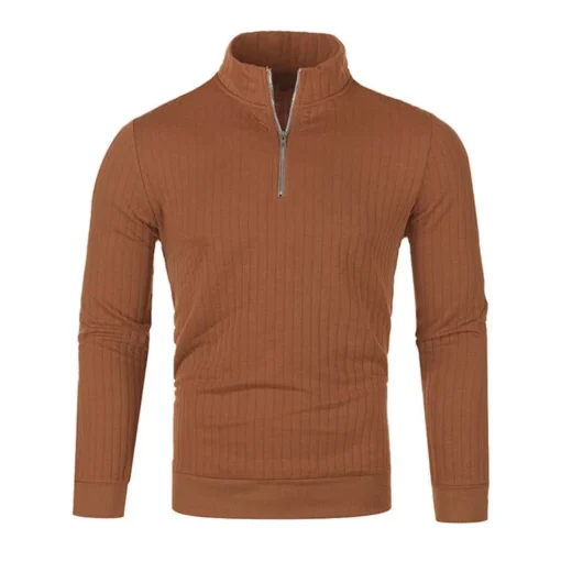 Semi Turtleneck Long Sleeve Half Zip Pullover Knitted Sweater - Image 5