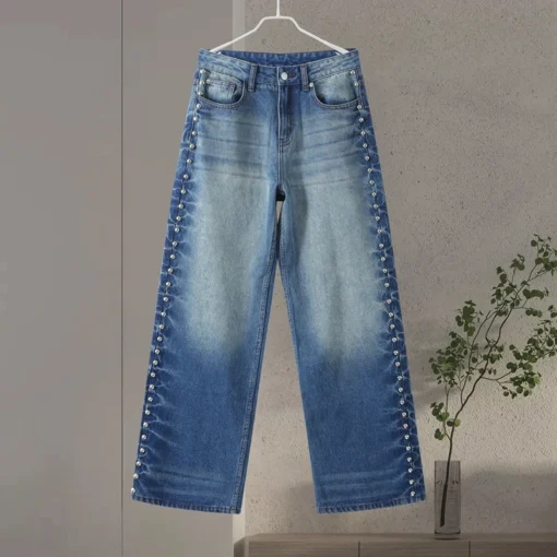 Metal Rivet High Waist Jeans - Image 43