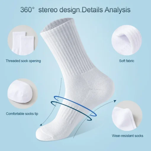 5Pairs Brand Men Cotton New Style White Socks - Image 3