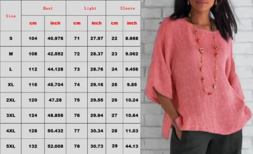 O-Neck Cotton Linen Blouse - Image 7