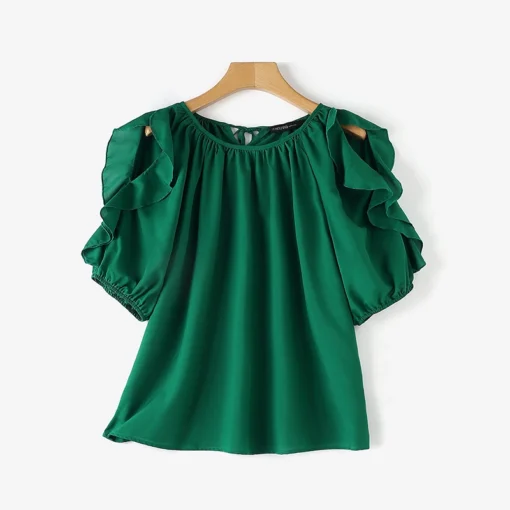 ZANZEA Cold Shoulder Ruffle Blouse - Image 8