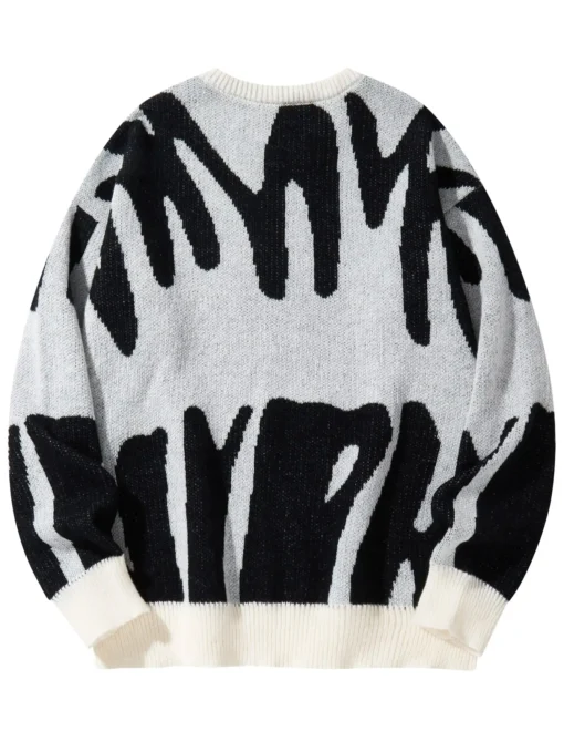 Irregular Jacquard Pattern Pullover Sweater - Image 15