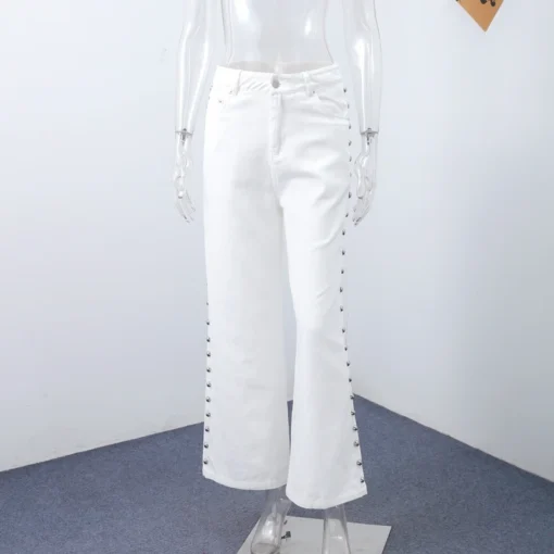 Metal Rivet High Waist Jeans - Image 31