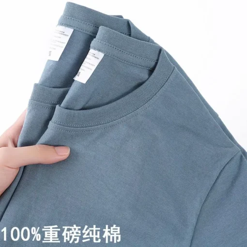 100% Cotton Solid Colour O Neck Short-sleeved Tops - Image 17