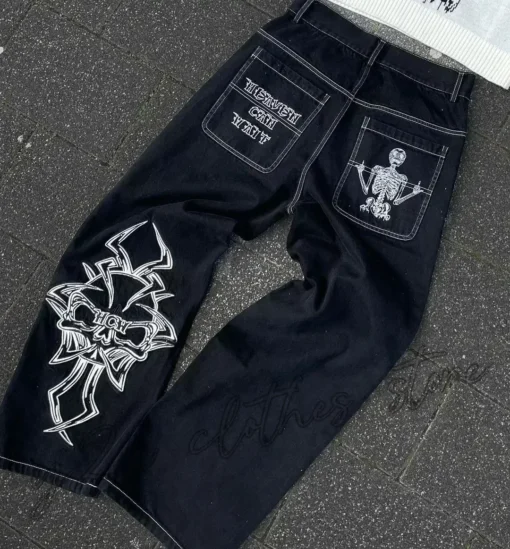 Skull Embroidered Jeans - Image 6