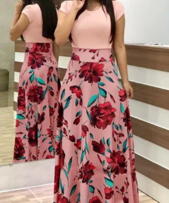 Flower Print Short Sleeved Dress