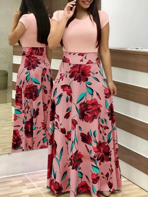 Flower Print Short Sleeved Dress