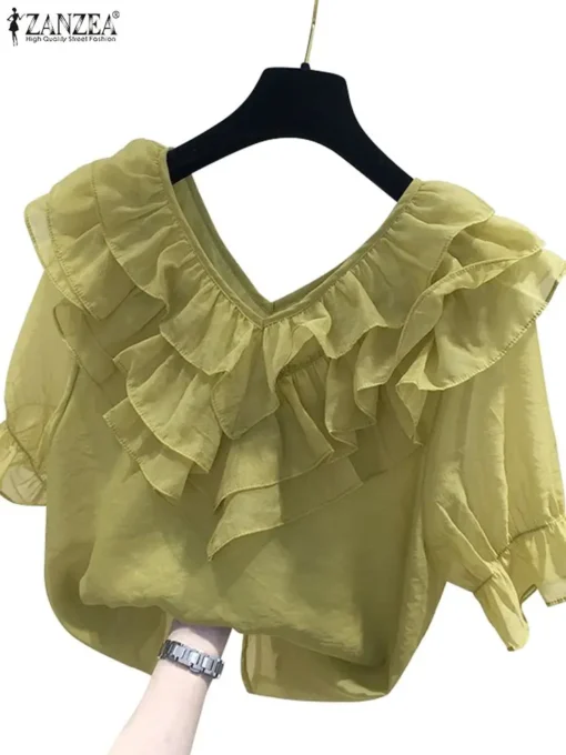 ZANZEA Solid Ruffle Blouse - Image 5