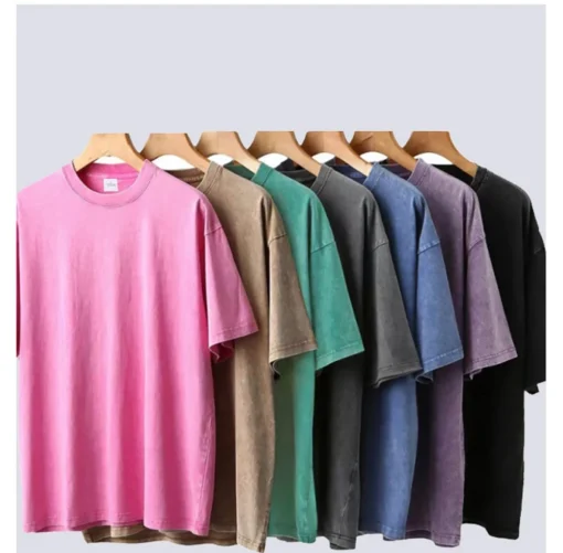 American Style Retro Heavyweight Solid Color Short Sleeved T-shirt - Image 18