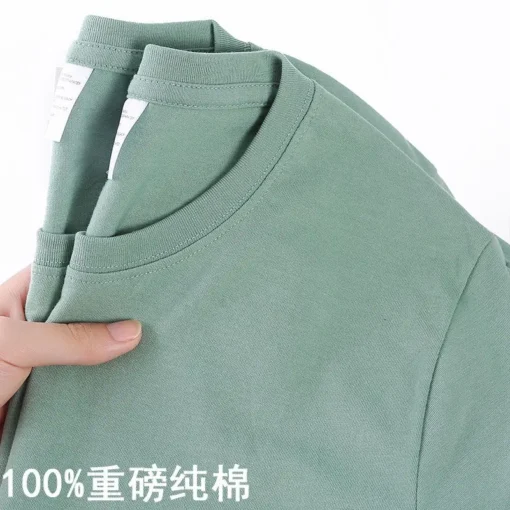 100% Cotton Solid Colour O Neck Short-sleeved Tops - Image 18