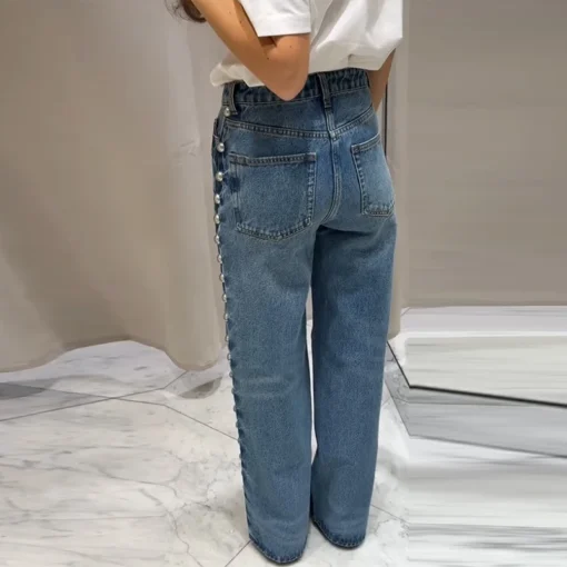 Metal Rivet High Waist Jeans - Image 10