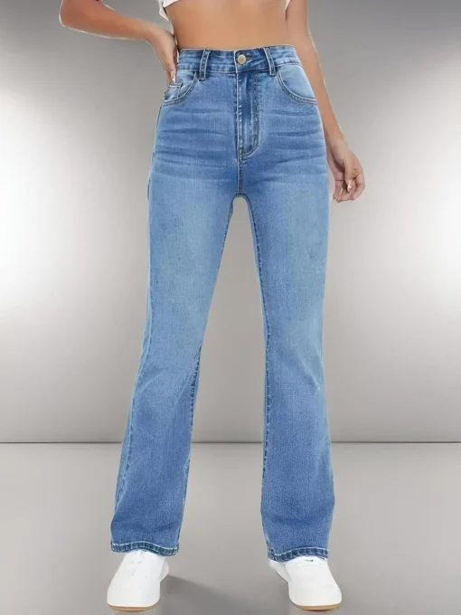 Slimming High Waist Washed Jeans - Image 2