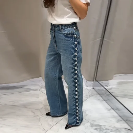 Metal Rivet High Waist Jeans - Image 16