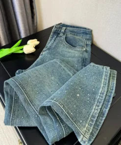 Retro Washed Diamond-Encrusted Jeans