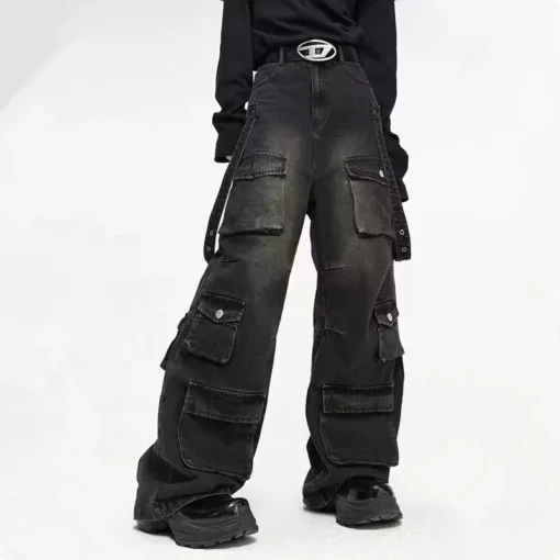 2024 Y2K Multiple Pockets Baggy Cargo Jeans Pants