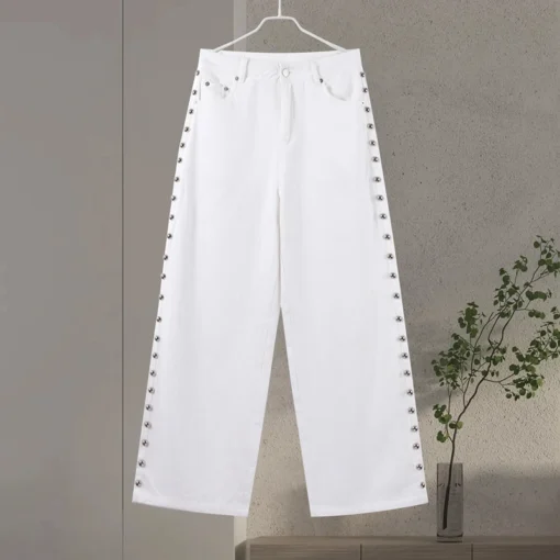 Metal Rivet High Waist Jeans - Image 34