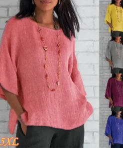O-Neck Cotton Linen Blouse