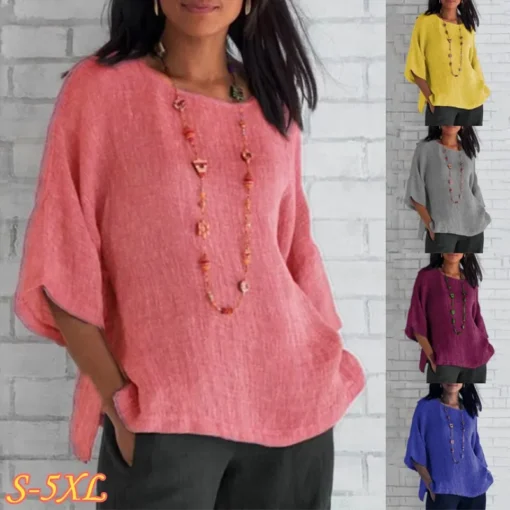 O-Neck Cotton Linen Blouse