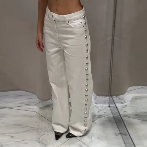 Metal Rivet High Waist Jeans - Image 19